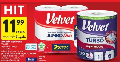 Ręcznik papierowy VELVET Jumbo Duo promocja w Intermarche