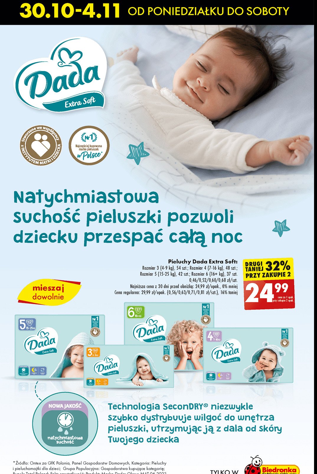 Pieluszki dla dzieci extra soft maxi+ Dada promocja