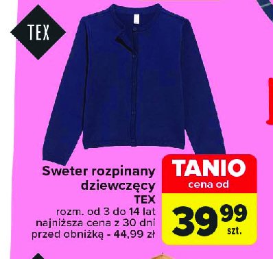 Sweter dziewczęcy rozpinany Tex promocja