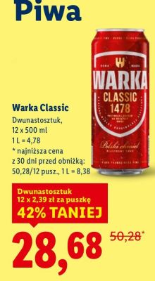 Piwo Warka Classic promocja w Lidl