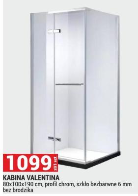 Kabina Valentina 80x100x190 cm, profil chrom, szkło bezbarwne 6 mm bez brodzika promocja w Merkury Market