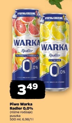 Piwo Warka Radler 0,0% (różne rodzaje) promocja w Netto