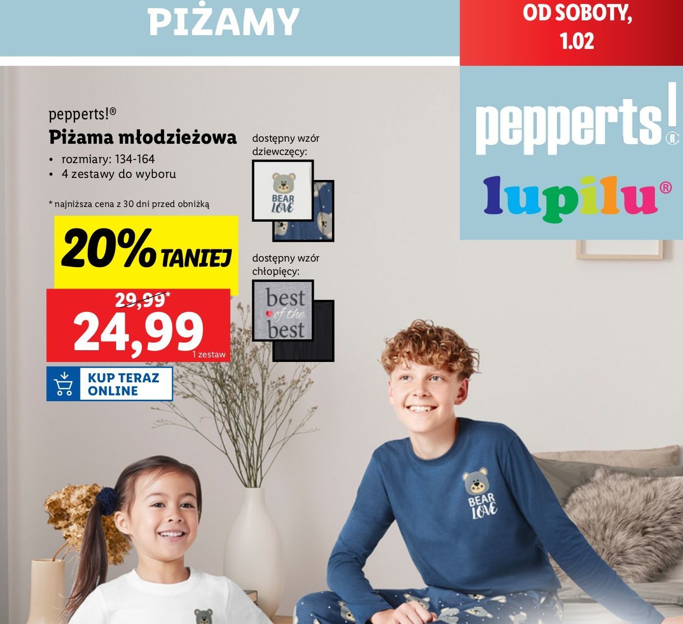 Piżama świąteczna młodzieżowa 134-164 Pepperts! promocja