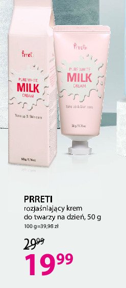 Krem rozjaśniający pure white milk Prreti promocja