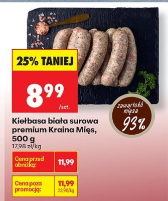 Kiełbasa biała surowa premium Kraina Mięs, 500 g promocja w Biedronka