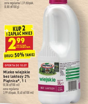 Mleko wiejskie bez laktozy 2% Piątnica promocja