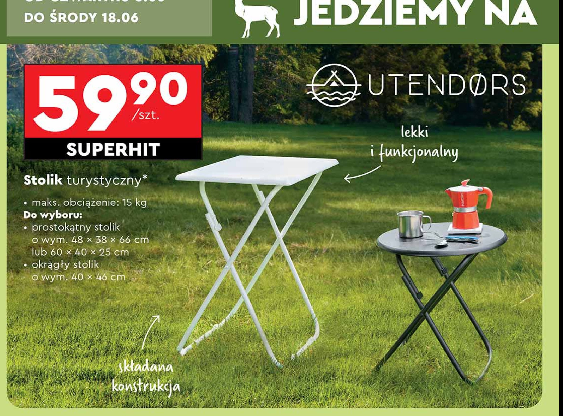 Stolik turystyczny 48 x 38 x 66 cm Utendors promocja w Biedronka