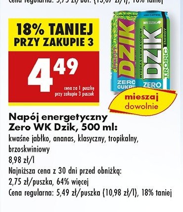 Napój energetyczny pineapple zero cukru WK DZIK promocja w Biedronka