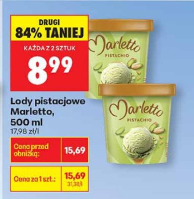 Lody pistacjowe 500 ml Marletto promocja w Biedronka