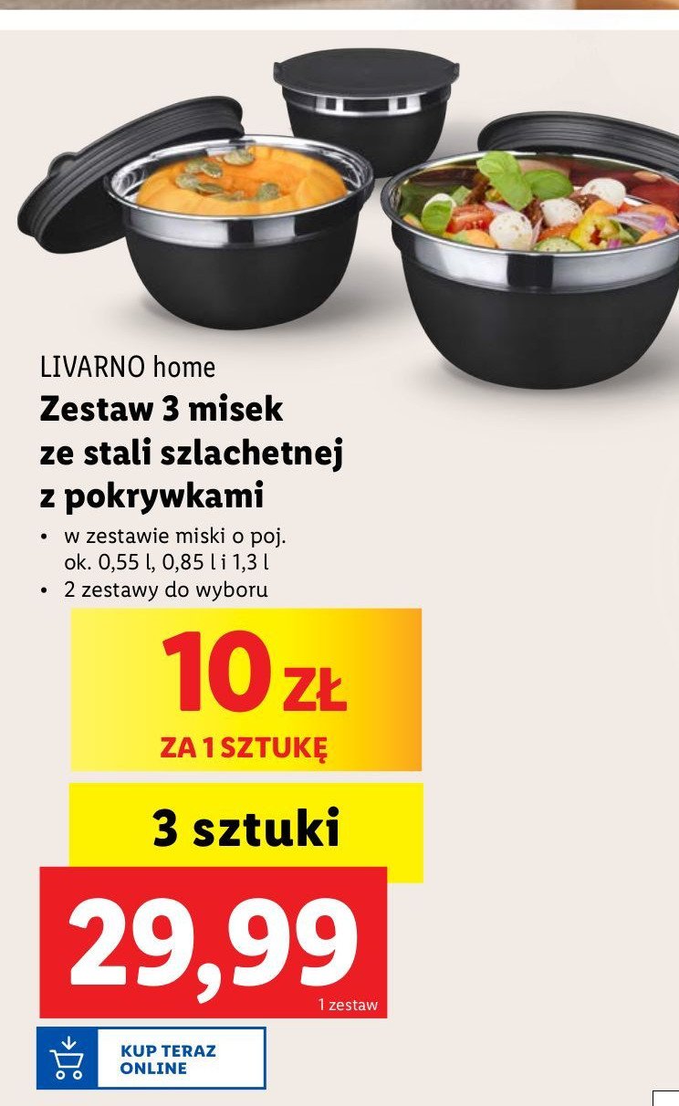 Zestaw misek ze stali szlachetnej 550 ml + 850 ml + 1.3 l Livarno promocja