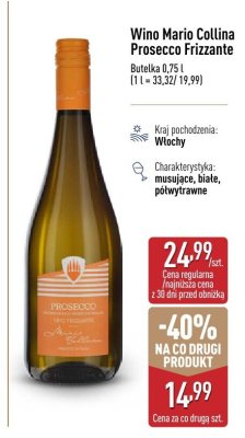 Wino Mario Collina Prosecco Frizzante promocja w Aldi