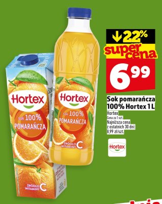 Sok pomarańczowy 100% Hortex 1L promocja w TOPAZ