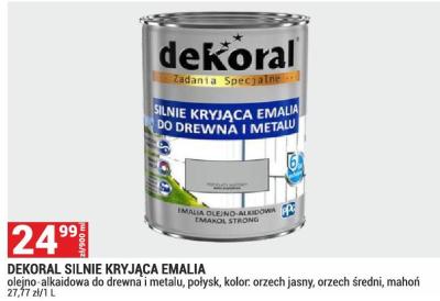 Emalia DEKORAL SILNIE KRYJĄCA EMALIA olejno-alkaidowa do drewna i metalu, połysk, kolor: orzech jasny, orzech średni, mahoń promocja w Merkury Market