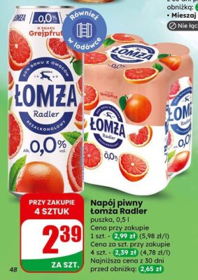 Napój piwny Łomża Radler puszka 0,5 l promocja w Dino