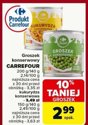 Kukurydza konserwowa CARREFOUR 150g/140g promocja w Carrefour