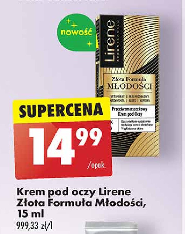 Krem pod oczy Lirene złota formuła młodości promocja w Biedronka