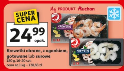 Krewetki obrane, z ogonkiem, gotowane lub surowe promocja w Auchan