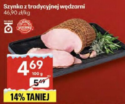 Szynka z tradycyjnej wędzarni 100g promocja w Delikatesy Centrum