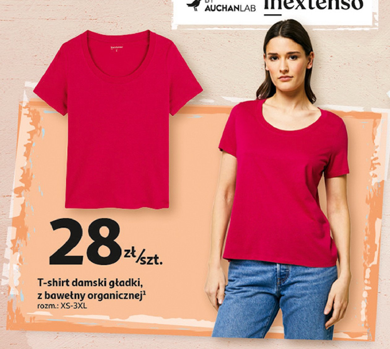T-shirt damski gładki xs-3xl Auchan inextenso promocja