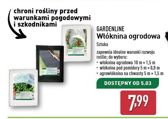 Włóknina ogrodowa 10 m x 1.5 m GARDEN LINE promocja w Aldi