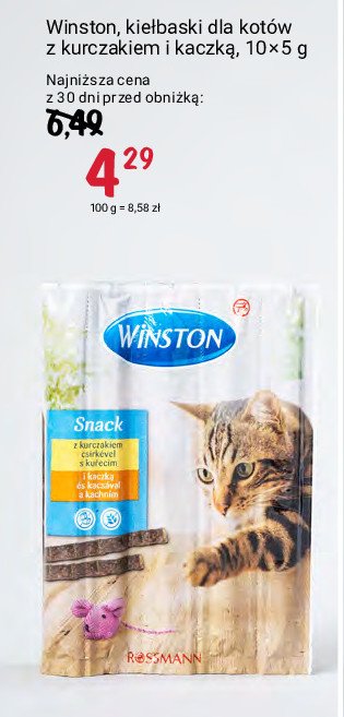 Kiełbaski dla kotów z kurczakiem i kaczką Winston promocja