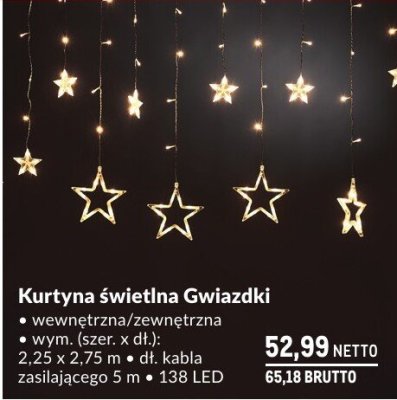 Kurtyna świetlna Gwiazdki wewnętrzna/zewnętrzna wym. (szer. x dł.): 2,25 x 2,75 m, 138 LED promocja w Makro
