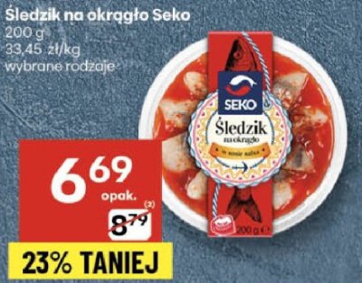 Śledzie na okrągło Seko promocja w Delikatesy Centrum