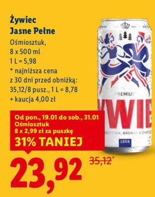 Piwo Żywiec Jasne Pełne Ośmiosztuk promocja w Lidl