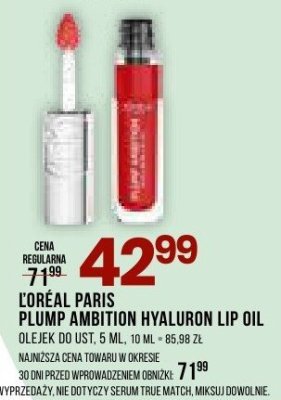 LOREAL PARIS COLOR RICHE PLUMP & SHINE HYALURON LIP OIL OLEJEK DO UST 5 ML promocja w Drogerie Natura