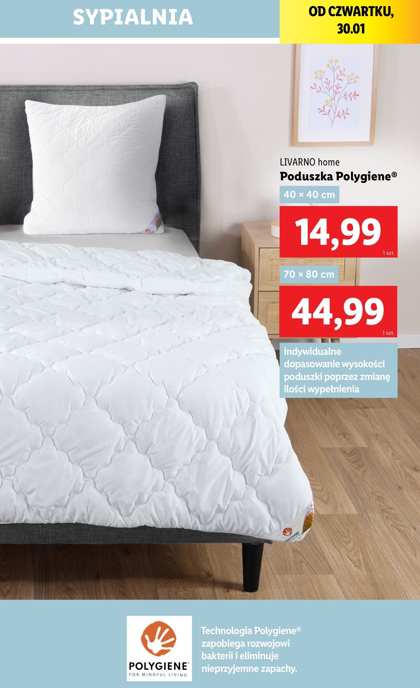 Poduszka polygiene 40 x 40 cm LIVARNO HOME promocja w Lidl