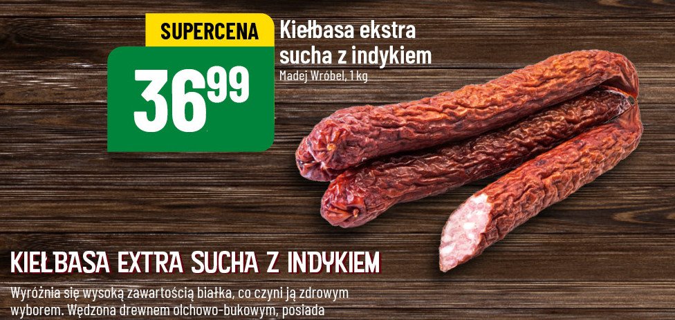 Kiełbasa extra sucha z indykiem Madej & wróbel promocja