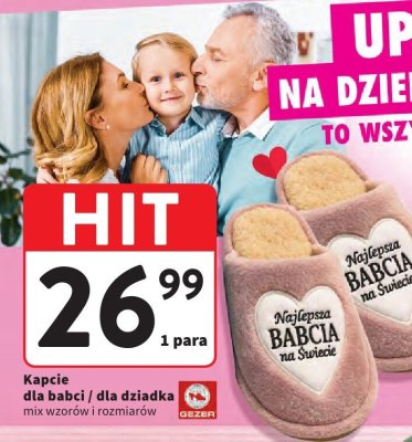 Kapcie dla babci / dla dziadka, mix wzorów i rozmiarów promocja w Intermarche