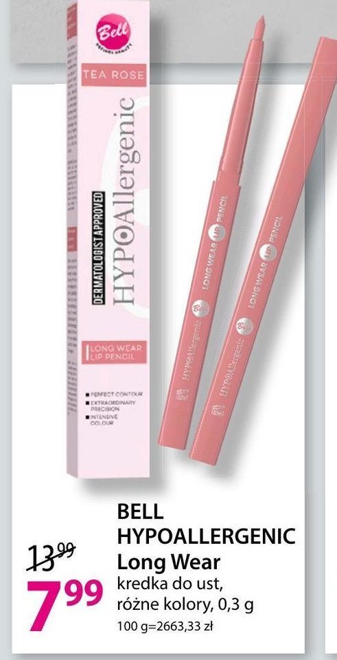 Konturówka 02 tea rose Bell hypoallergenic long wear lip pencil promocja