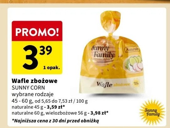 Wafle zbożowo-ryżowe naturalne Sunny corn promocja