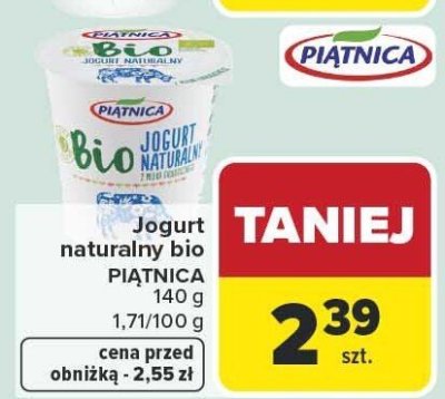 Jogurt naturalny bio PIĄTNICA promocja w Carrefour