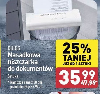 Niszczarka do dokumentów nasadowa Quigg promocja w Aldi