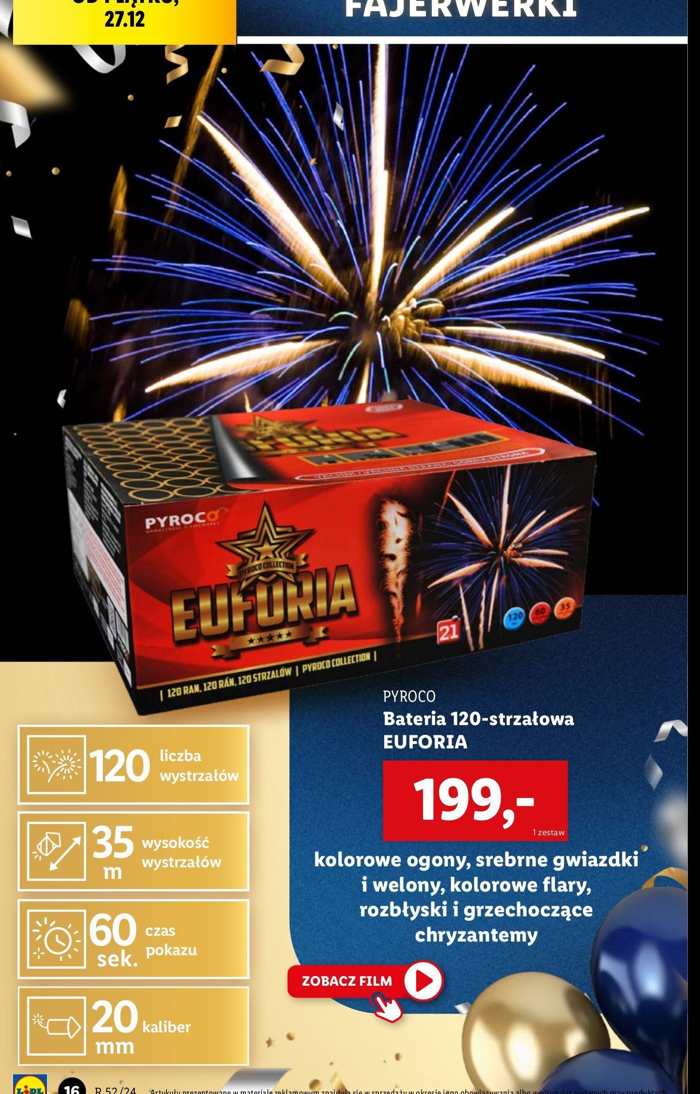 Bateria 120 strzałów euforia Pyroco promocja w Lidl