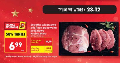 Łopatka wieprzowa bez kości pakowana próżniowo Kraina Mięs promocja w Biedronka