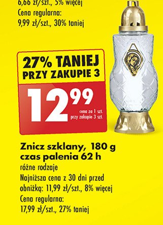 Znicz szklany 180 g 62h promocja w Biedronka