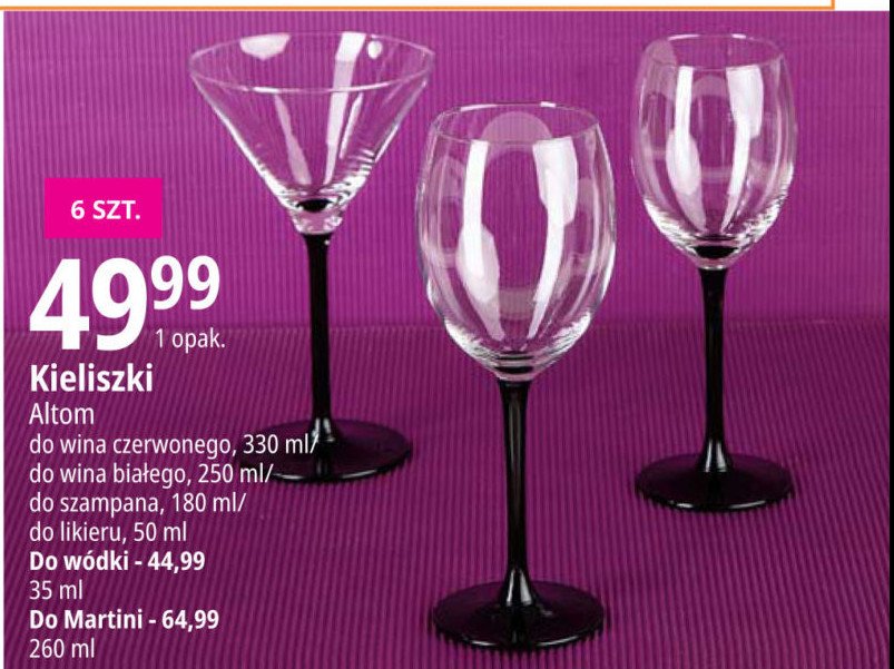 Kieliszki do martini 260 ml Altom promocja
