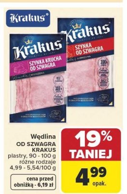 Wędlina Krakus szynka krucha od Szwagra plastry różne rodzaje promocja w Carrefour