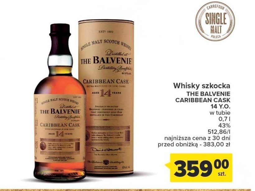 Whisky tuba THE BALVENIE 14 YO promocja