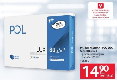 Papier ksero POL Lux A4 500 arkuszy gramatura 80 g/m² białość 161 CIE promocja w Selgros