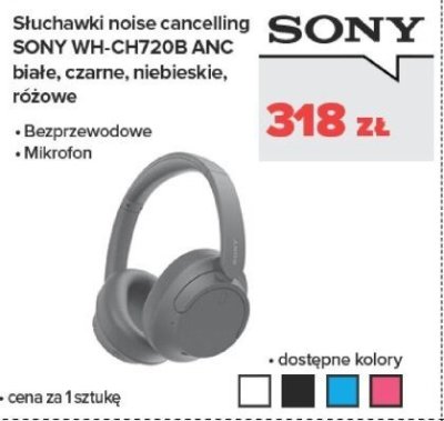 Słuchawki noise cancelling WH-CH720B ANC białe, czarne, niebieskie, różowe promocja w NEONET