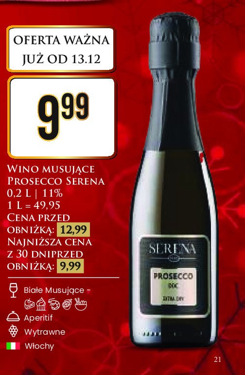 Wino Serena prosecco d.o.c. treviso brut nature promocja