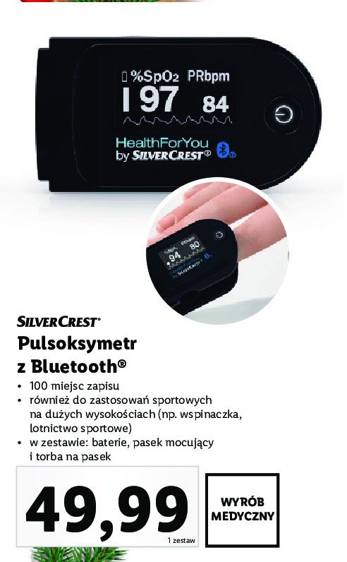 Pulsoksymetr z bluetooth Silvercrest promocja
