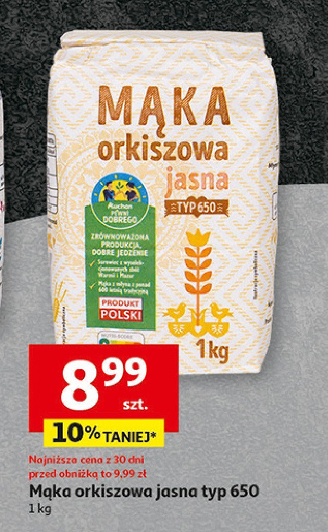 Mąka orkiszowa jasna Auchan pewni dobrego promocja