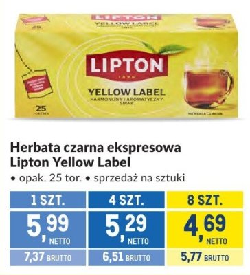 Herbata czarna ekspresowa Lipton Yellow Label promocja w Makro