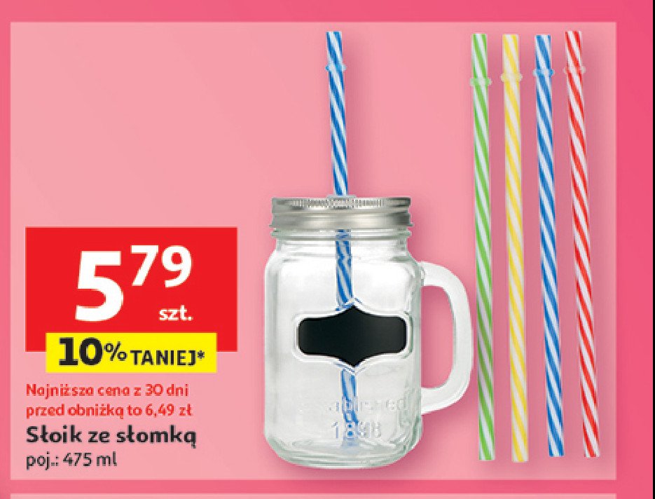 Słoik ze słomką 475 ml promocja w Auchan