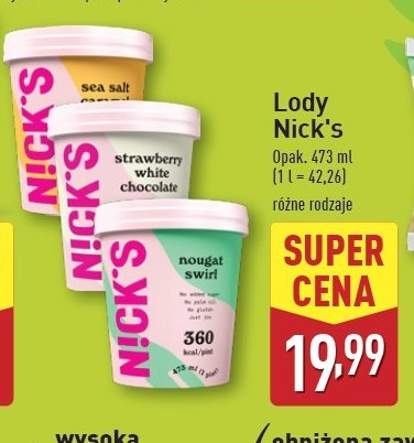 Lody strawberry white chocolate Nick's promocja w Aldi